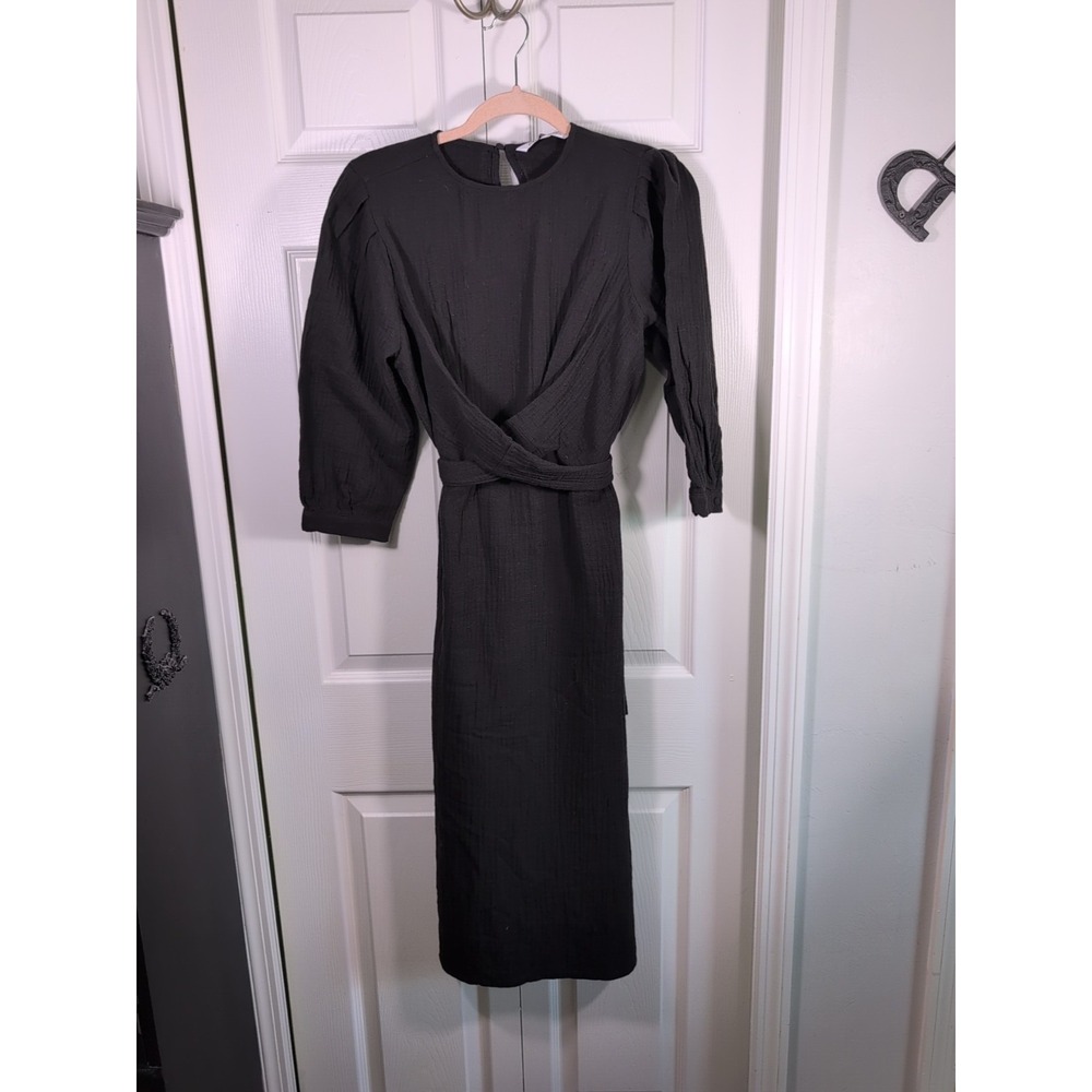 Elegant Zara Black cotton wrap style Midi Dress Medium New